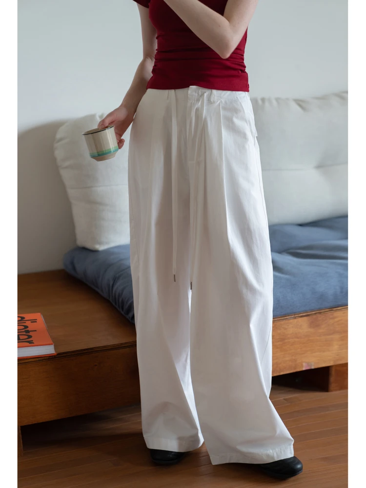 

Женские плиссированные брюки Elely с широкими штанинами, на резинке, с высокой талией, свободного кроя, повседневные, прямого силуэта, летние, стройнящие