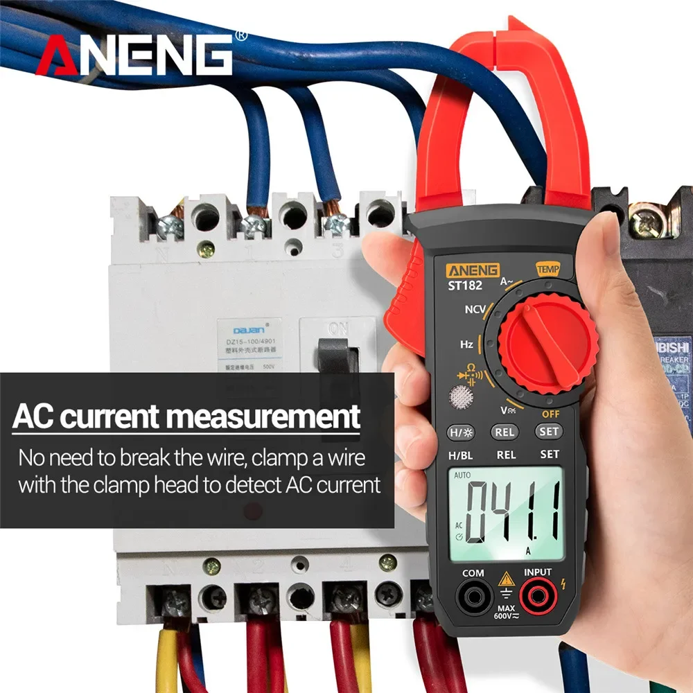 ANENG ST182 Medidor de braçadeira digital AC Multímetro de corrente DC/AC Tensão Amperímetro Teste de tensões Amp Hz Capacitância NCV Ohm Teste