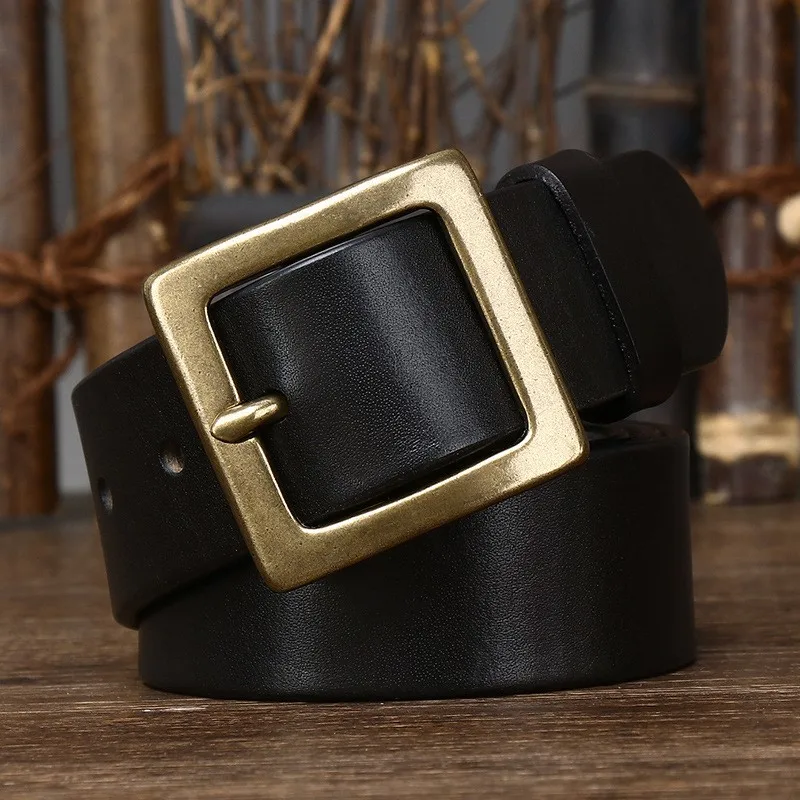 38CM wide simple smooth top layer pure leather belt men's pin casual and versatile new