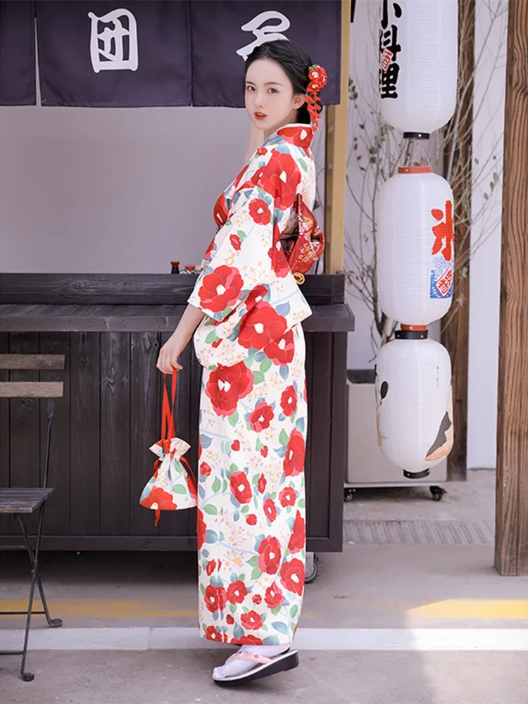 Women's Japanese Traditional Kimono Floral Prints Formal Yukata Bathrobe Cosplay Costume Stage Performing Long Dress