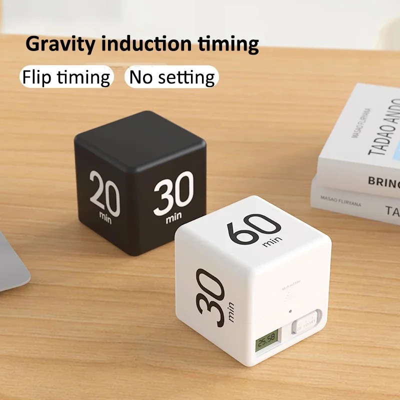 Productivity Cube Timer Gravity Sensor Flip Timer 15-20-30-60 Minute Preset Timer Countdown Cooking Study Mini Digital Timer