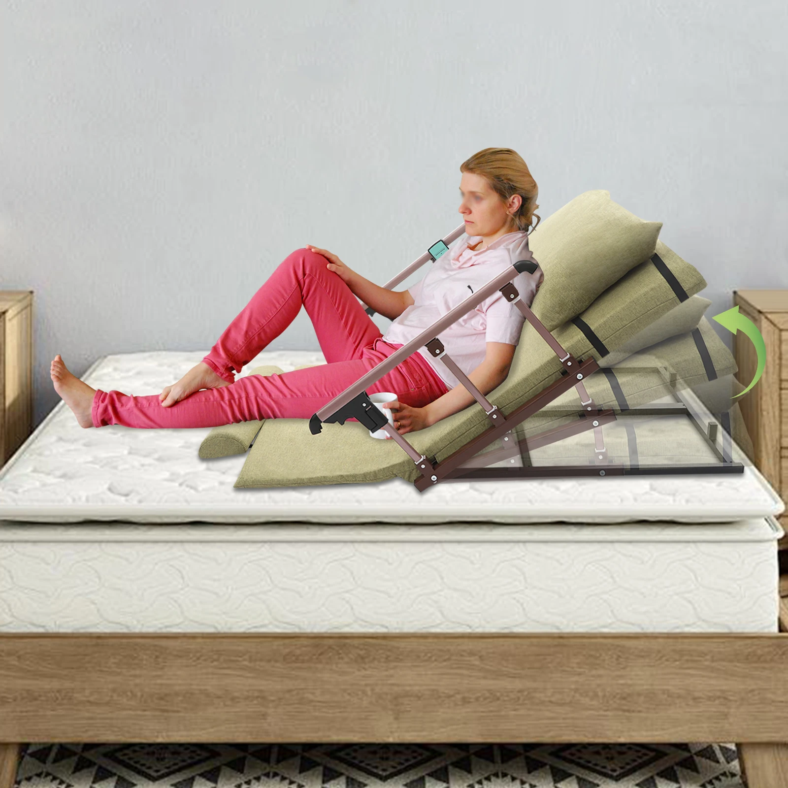 Modern Adjustable Electric Backrest Bed Cushion Bed Backrest, Electric Lifting Backrest+Folding Armrest+Headrest