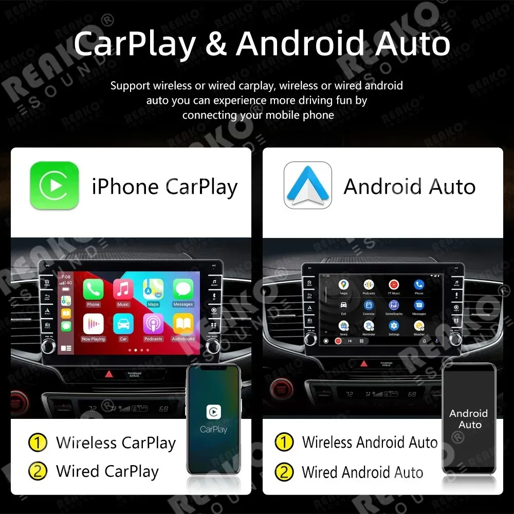 REAKOSOUND CarPlay 8 inch Car Radio Double knob Wireless Android Auto GPS Multimedia Video Player 1 Din Android Head Unit Stereo