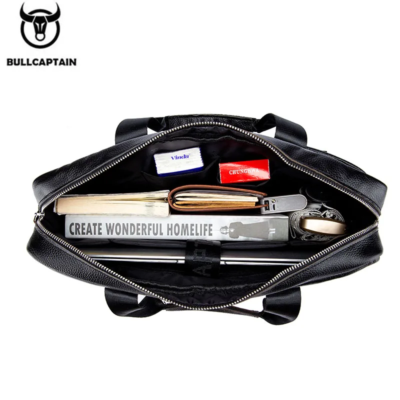 BULLCAPTAIN Genuine Leahther Men Briefcase Portable Office Handbag for Laptop Bag Business Messenger Shoulder Bags Travelling