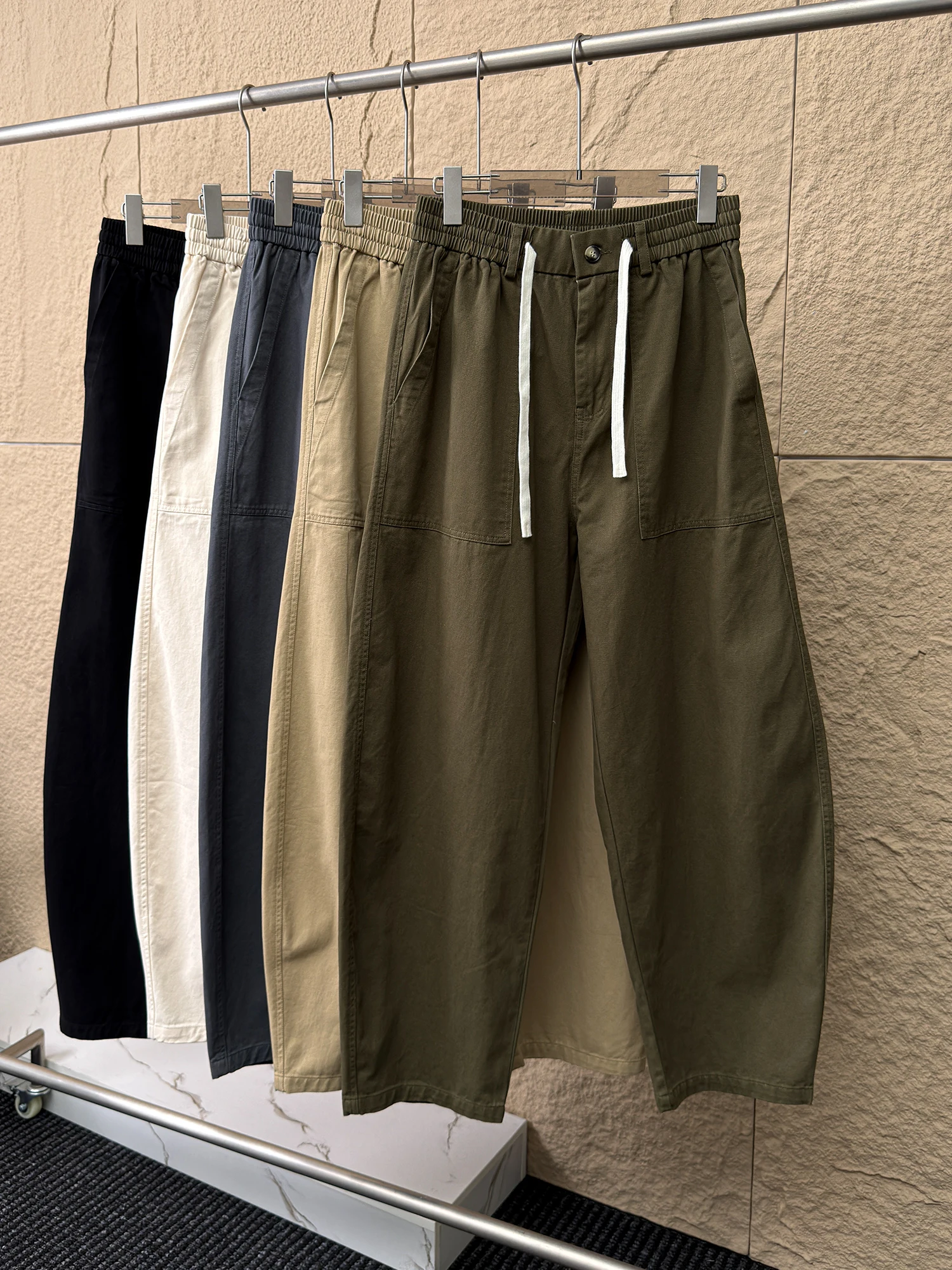 

100% Pure Cotton Men's Fashionable Casual Pants Elastic Waist Workwear Loose Fit Breathable Comfortable Spring Summer