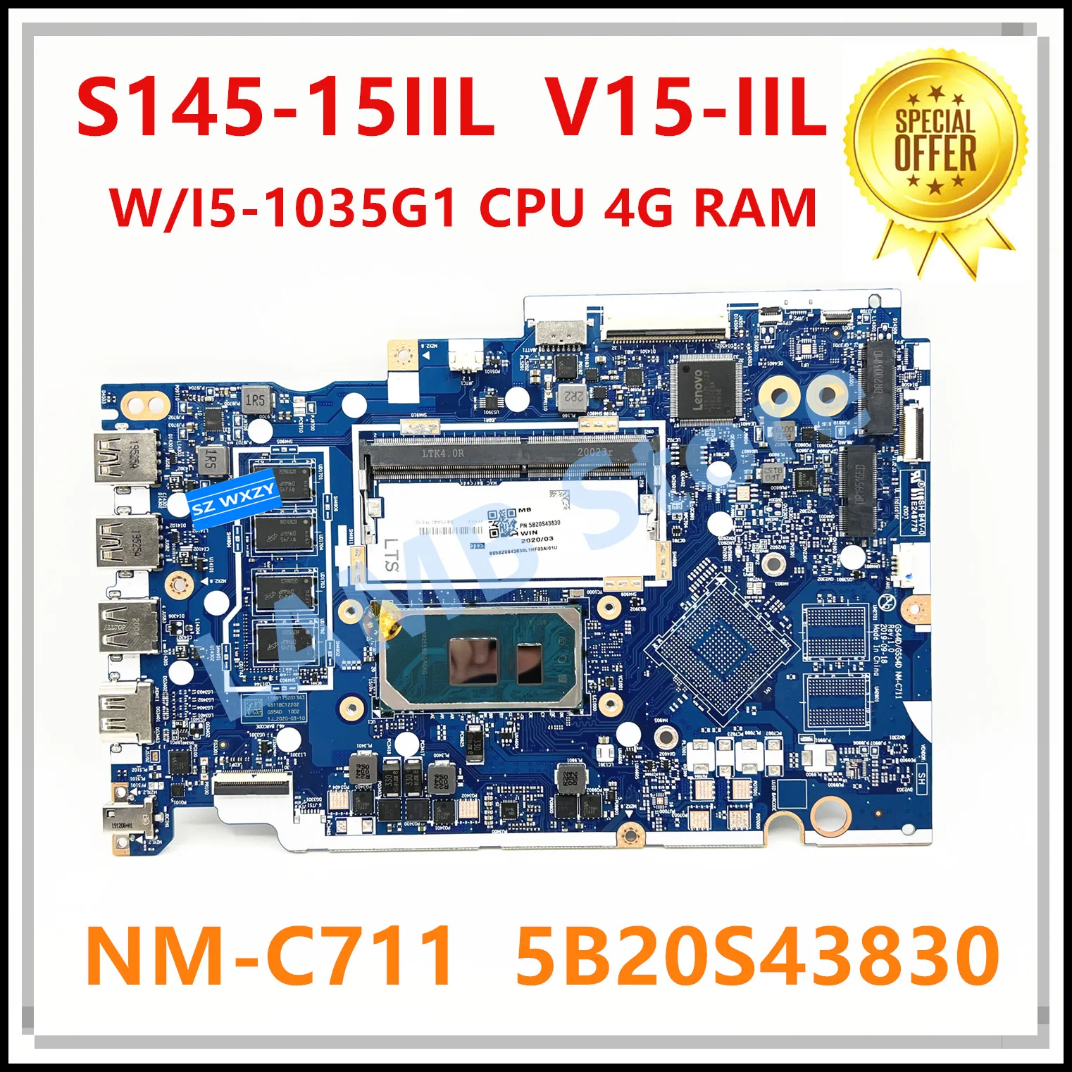 レノボideapad S145-15IIL V15-IILノートパソコンのマザーボードI3