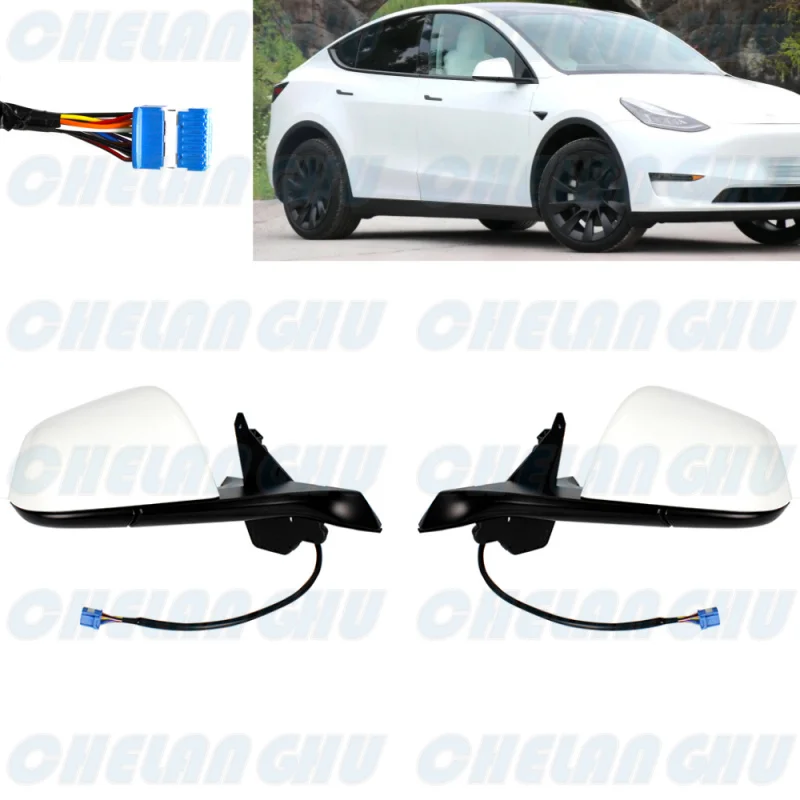 

For Tesla Model Y 2019 2020 2021 2022 2023 1 Pair 13 pins White Painted Heated Memory Power Fold Mirror Assembly