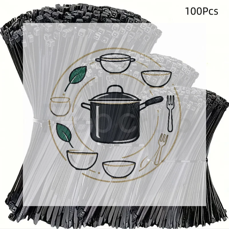 100Pcs Self-locking Cord Ties Straps Nylon Zip Ties Adjustable Cables Fastening Loop Home Office Wire Zip Ties