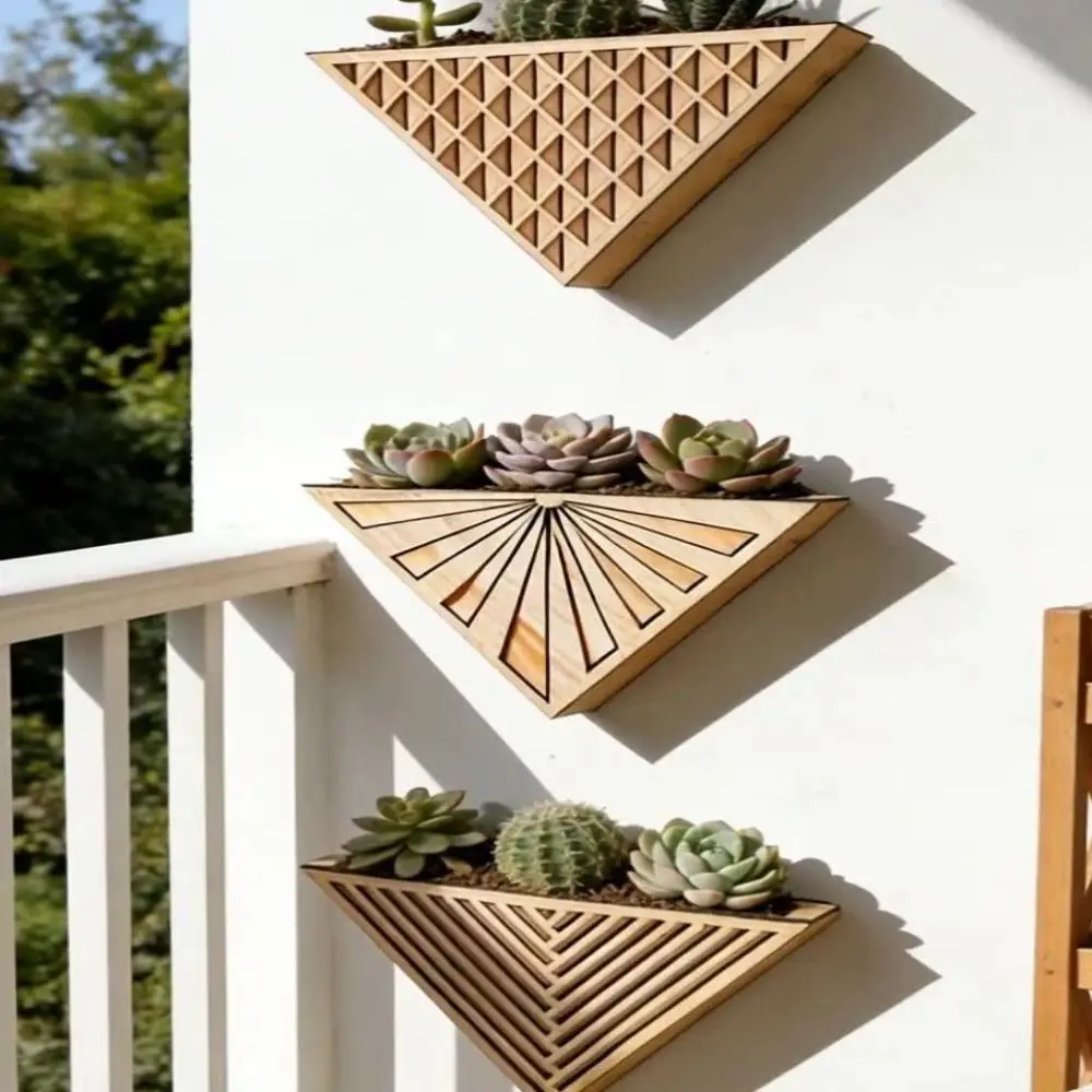 

Wooden Material Wood Wall Planter Triangle Shape Modern Farmhouse Style Wooden Triangle Flower Pot Geometric Design Wall Decor