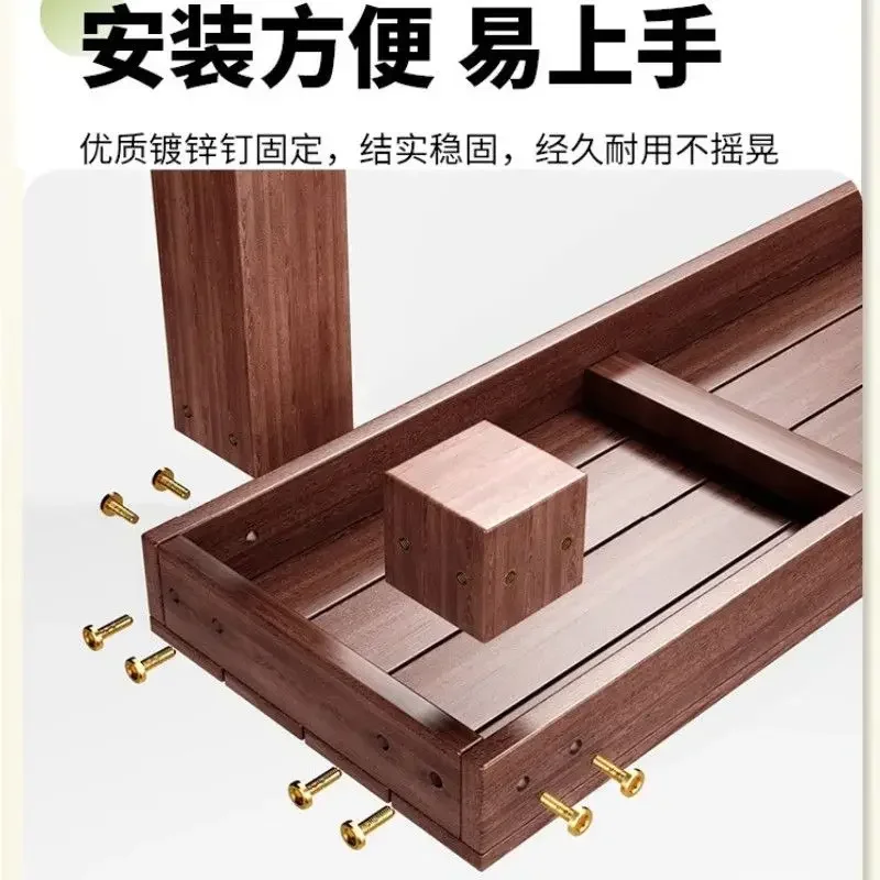 Anti-corrosion balcony outdoor solid wood flower stand widening table along the courtyard shelf floor-to-ceiling succulent