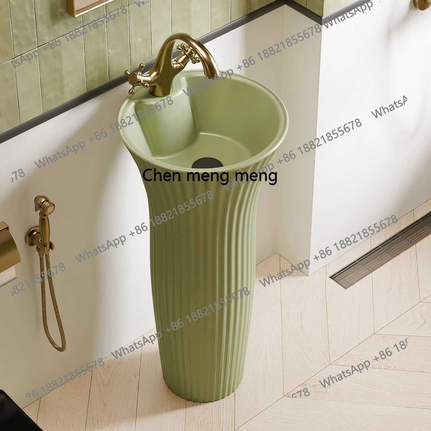 

MF Retro green integrated floor-to-ceiling ceramic column basin small apartment bathroom hand washing, washbasin