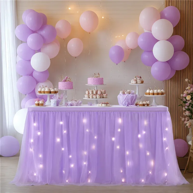 Birthday Party Atmosphere Table Skirt Tablecloth Wedding Hotel Gathering Dessert Table Skirt Props LED Luminous Night Decoration
