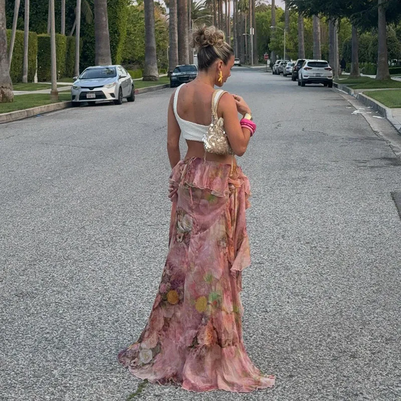 

Floral Print ter Ne Dr Color Blo Design High Waist Knitted Skirt Ultra Thin Summer New Arrival Women's Skirts