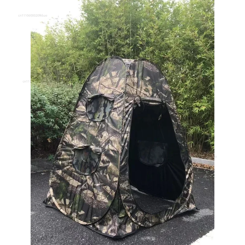Single Person Pop Up Outdoor Photography Tent 3Sides 6Windows 360 Degree Watching Bird Portable Privacy Camouflage Black Caoted