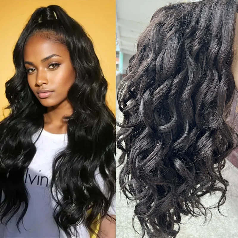 

Mixed With Human Hair Synthetic Loose Wave Wig Loose Bouncy Curl Lace Wig 20 Inches Fiber 4X4X1 Lace Wigs For Women Daily Use