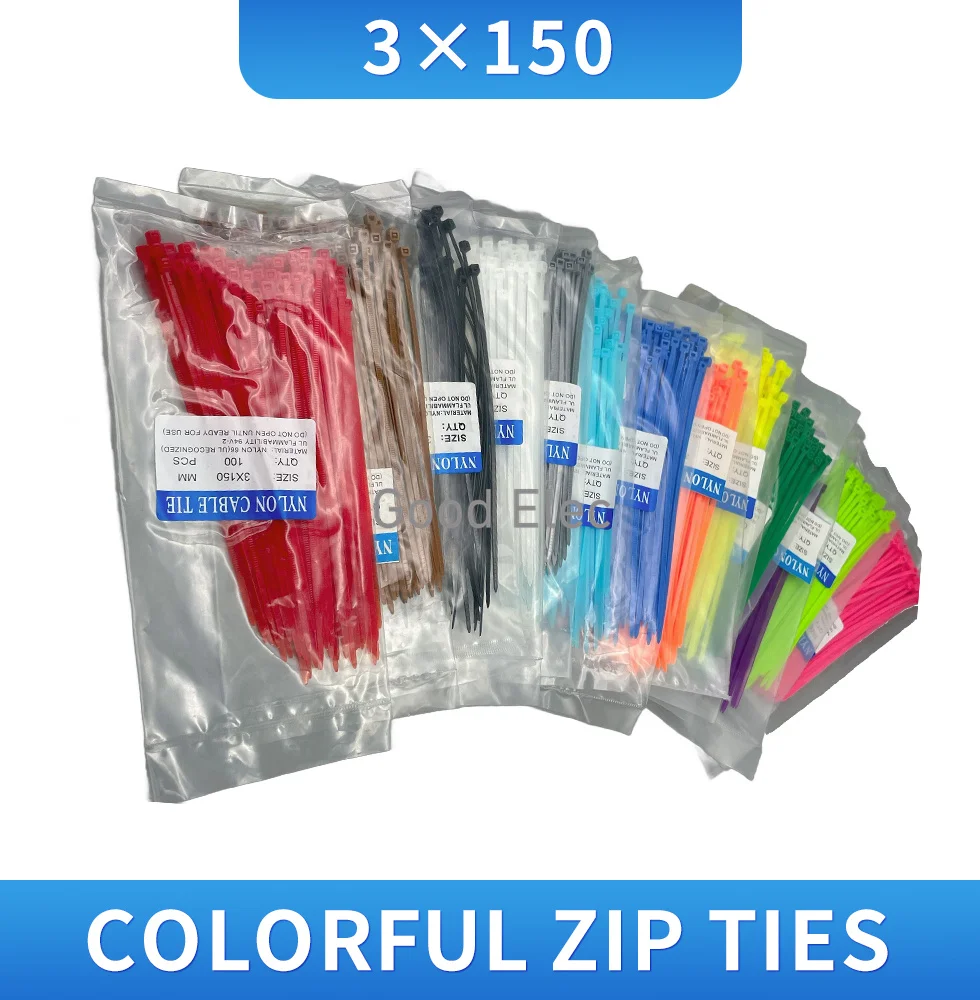 100pcs Colorful 3*150mm width 2.5mm Factory Standard Self-locking Plastic Nylon Cable Ties,Wire Zip Tie