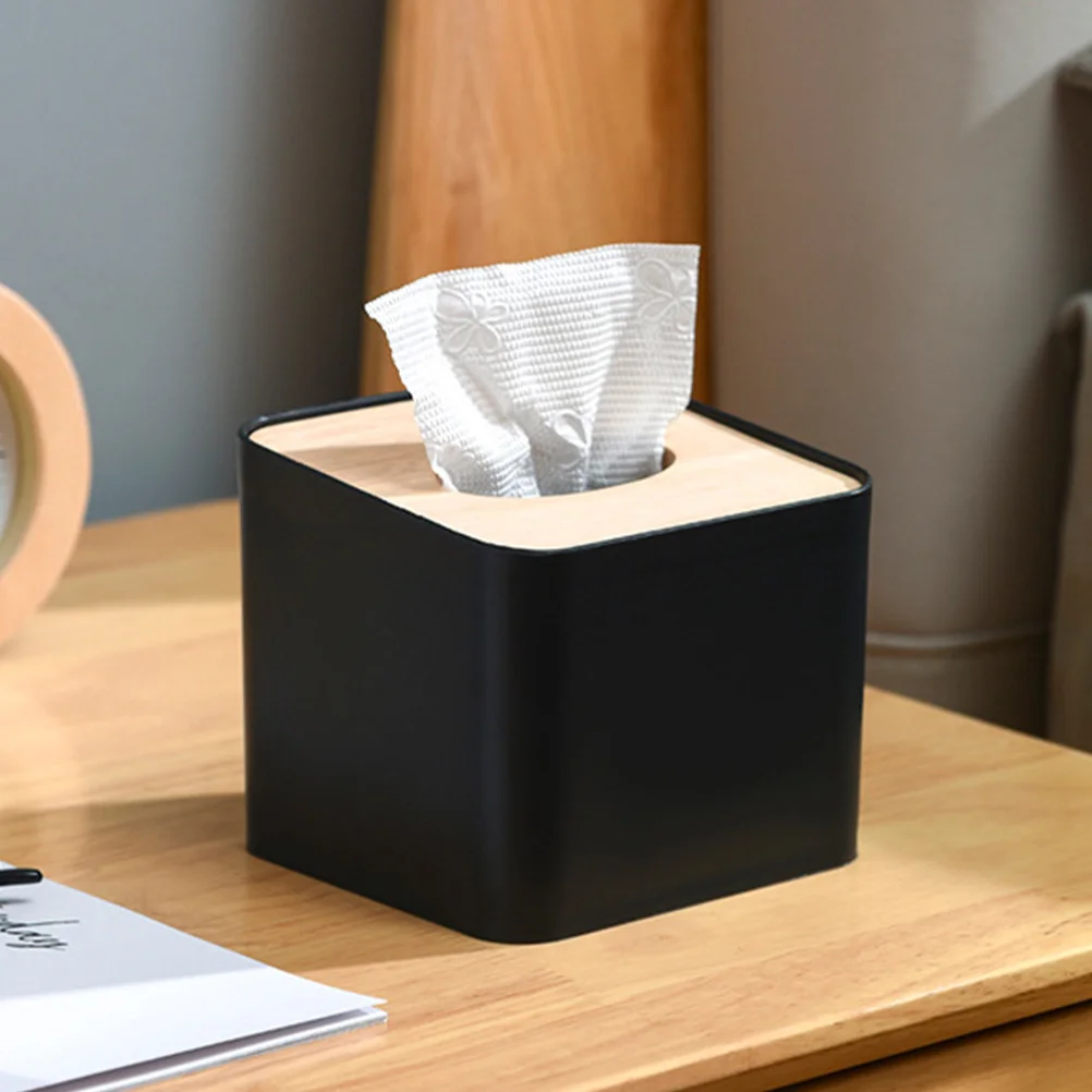 

Wood Plastic Tissue Box Cover Square Desktop Napkin Holder for Home Office Living Room Bedroom Car Tissue Storage Organizer