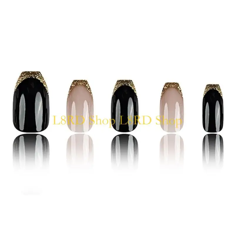 L8rd 24x TIP French Tip on Dail Ministalist الاصطناعية متوسطة التابوت تابوت كامل الغلاف الكامل مسمار تلألؤ عصا على الأظافر