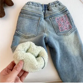 Girls Warm Velvet Winter Jeans 4 18M-6T winter children kids girls thick velvet snow wear warm jeans 4
