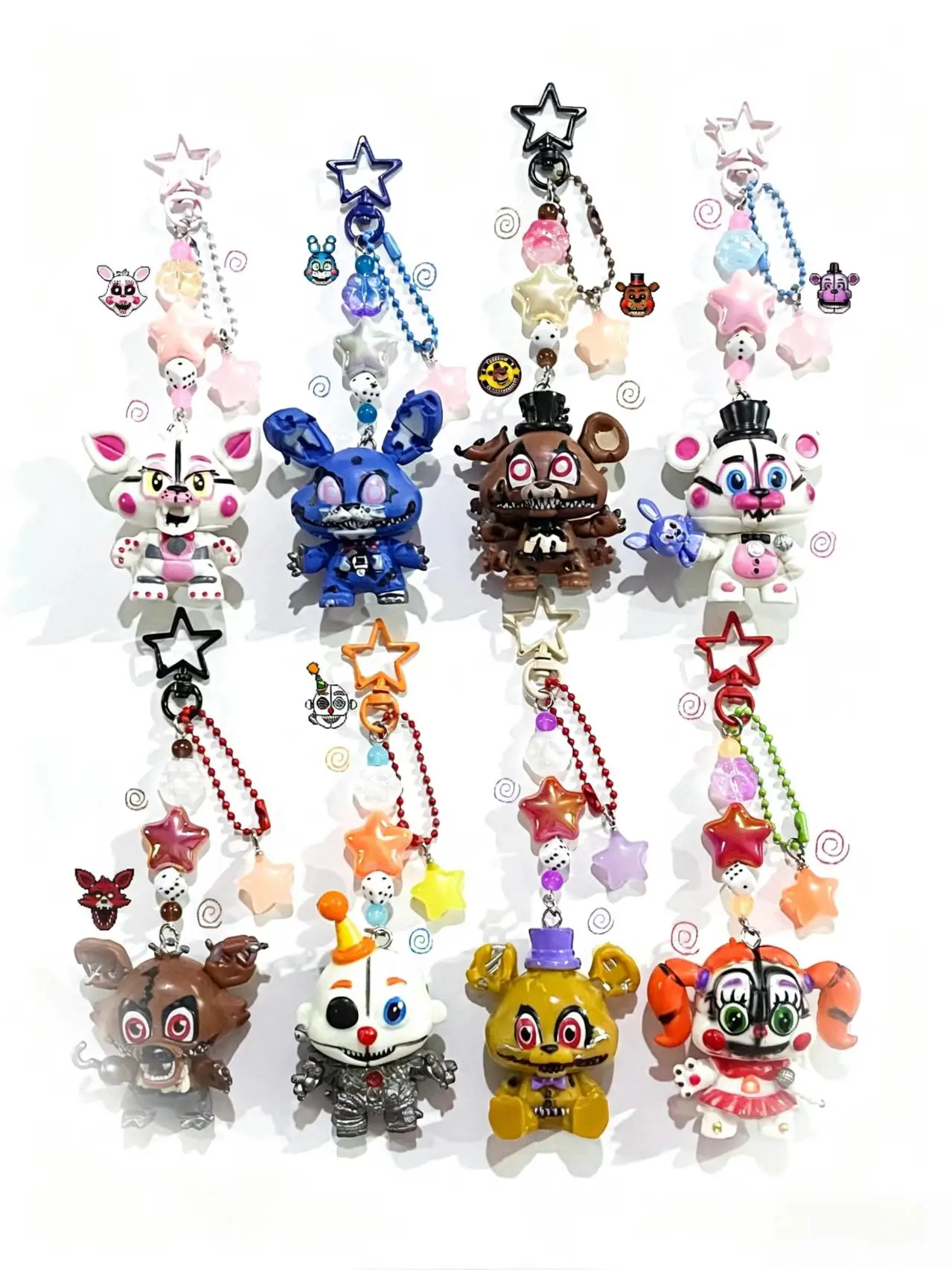 Llaveros de FNAF Five Nights at Freddy's con figuras de estrellas hechas a mano, dijes de mochila de juego de terror
