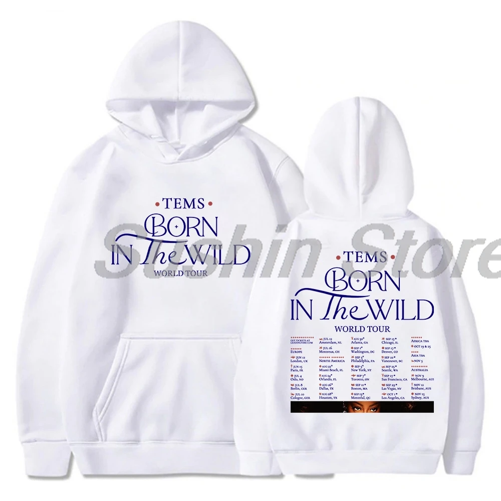 Tems-Born in The Wild World Tour moletom com capuz para homens e mulheres, manga comprida, moletom com capuz, roupas da moda, novo logotipo, 2024