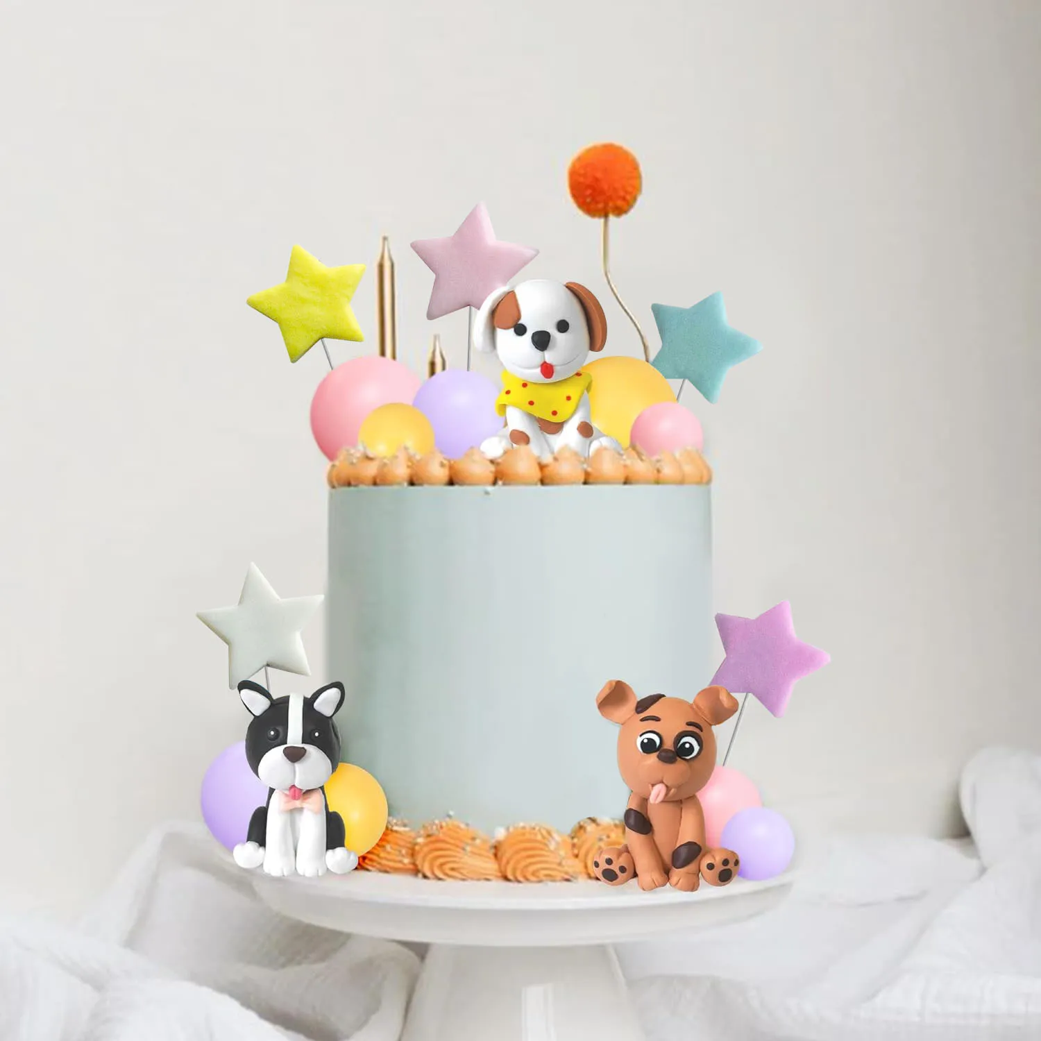 Topper per torta per cani Figurine in argilla Cucciolo di stella per cane Festa di compleanno a tema Zampa Forniture per baby shower per feste per animali domestici per cani carini