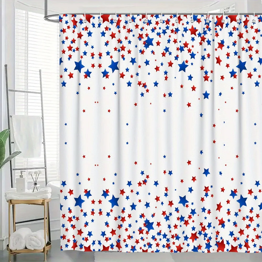 

Комплект из 4 предметов для ванной комнаты Patriotic Stars: занавеска для душа, коврик для ванной, крышка унитаза и крышка бачка — праздничный домашний декор
