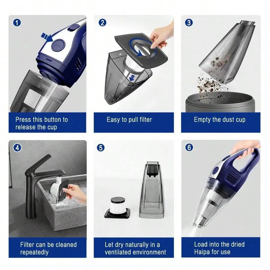 CascadeVac 2000mAh Portable Handheld Vacuum Cleaner, Strong Suction USB Rechargeable Mini Vacuum Cleaner With Multiple Accessori
