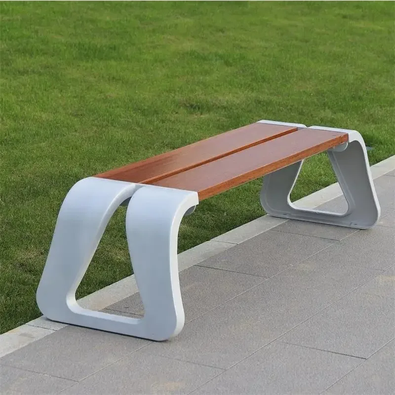 

Wood Outdoor Stainless Steel Benches Long Modern Outdoor Park Bench Seat with No Backrest