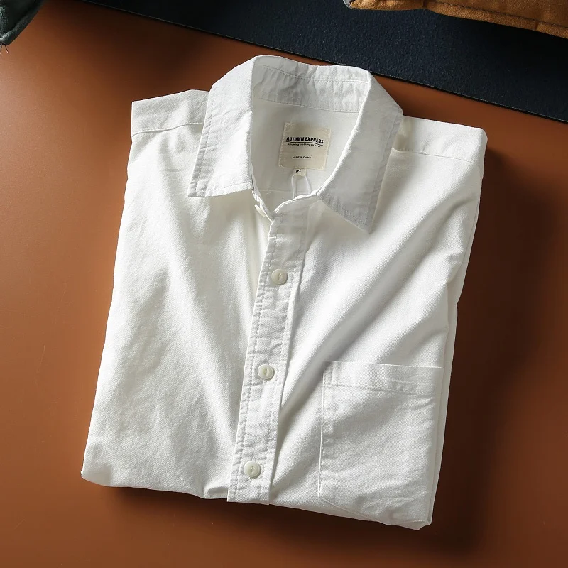 White Shirt for Women, Japan Fashion Men's Short Sleeve Shirt, Pure Cotton Oxford Cloth, Simple Loose, Retro, Casual