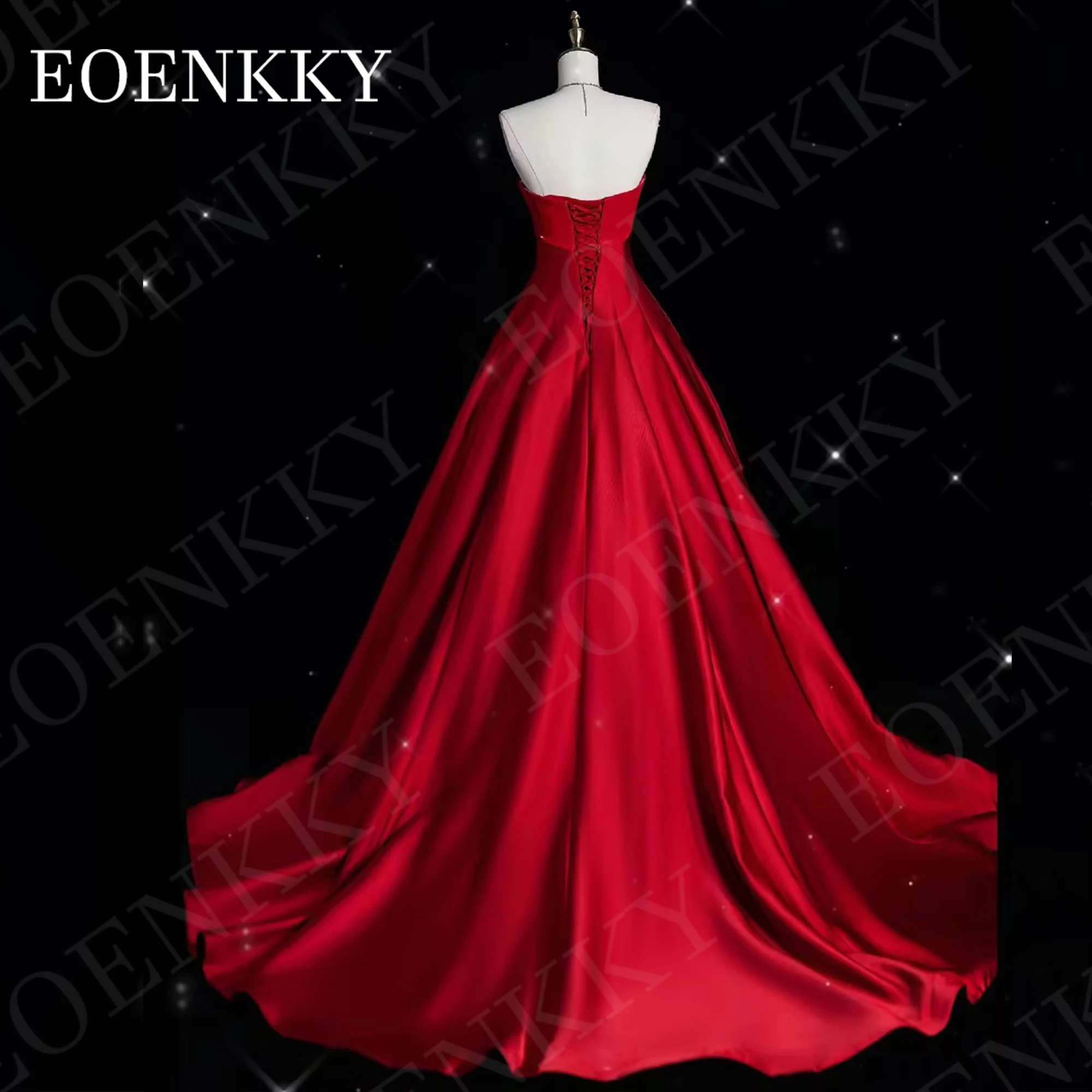 Elegant Satin Evening Dresses Prom vestidos de noche Strapless A Line V Neck Celebrity Dress Burgundy Sweep Train Sleeveless