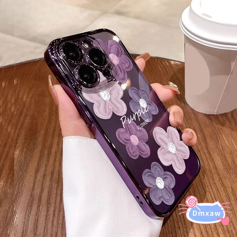 Dla Motorola Moto E22 E22i E20 E14 E13 E7 Plus Power E6s Edge 30 Etui na telefon Purple Oil Painting Flower Floral Plating Soft Cover