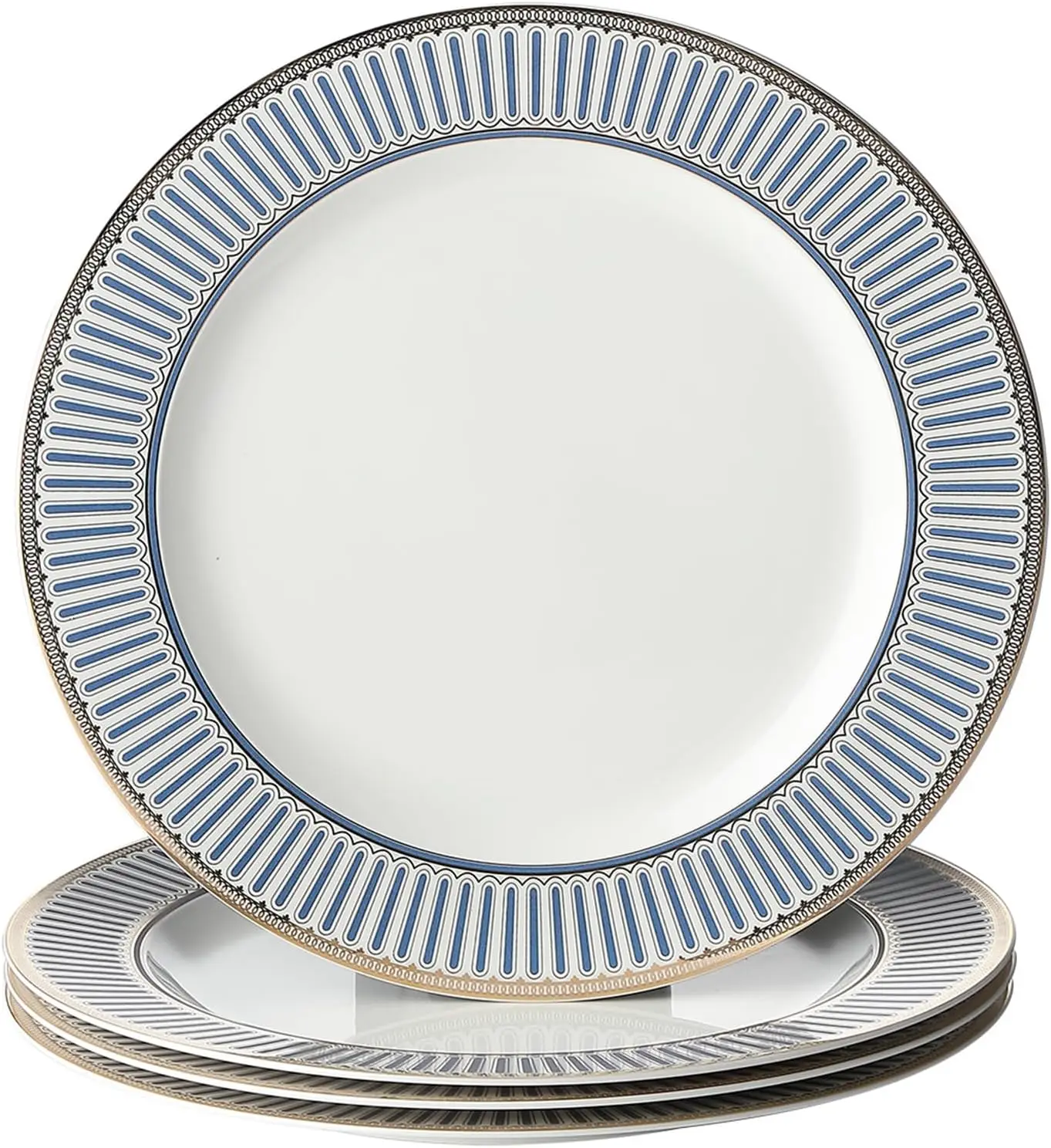 

10 Inch Bone China Salad Plates Sets of 4 Modern Elegant Round Dishes Dessert Plate Set Dinnerware Dish Serving Plates for Kitch