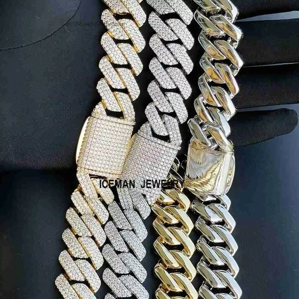 Iceman Jewelry 925 Sterling Silver Hip Hop 20mm 3 Rows Vvs Diamond Moissanite Cuban Link Chain Men.