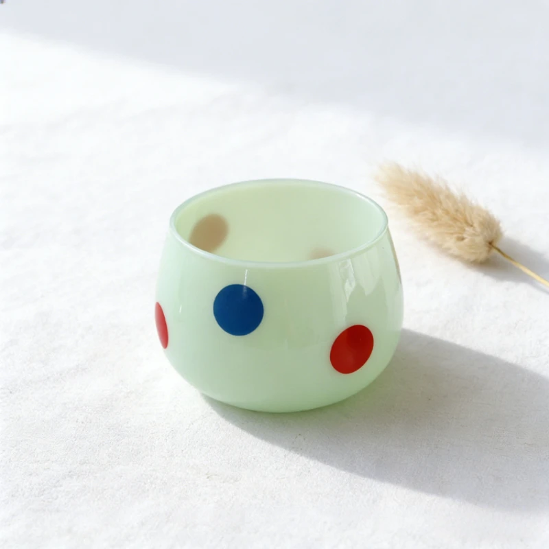 

New Jade Color Borosilicate Glass Water Cup Polka Dot Pattern Summer Iced Coffee Cup Portable Daily Milk Cup Creative Coffee Mug