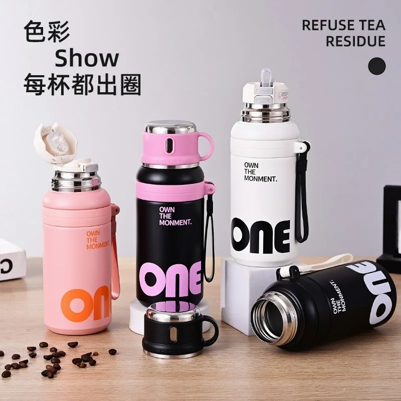 Large Capacity Stainless Steel nsulated Tumbler Student Leakproof Sports Straw Water Bottle Simplicity High looks office Cup