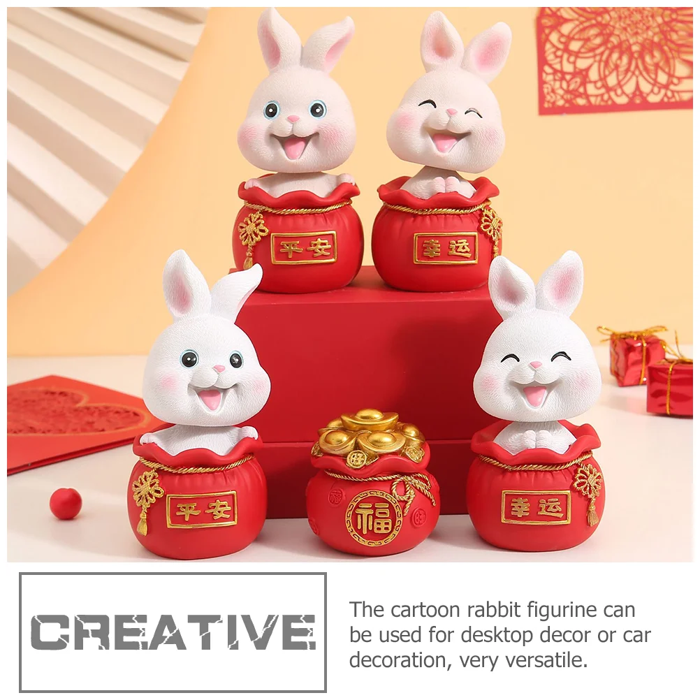 Money Bag Rabbit Ornament Bunny Figurine Miniature Toys Shaking Head Figurines for Car Resin Adorn Ornaments Decor