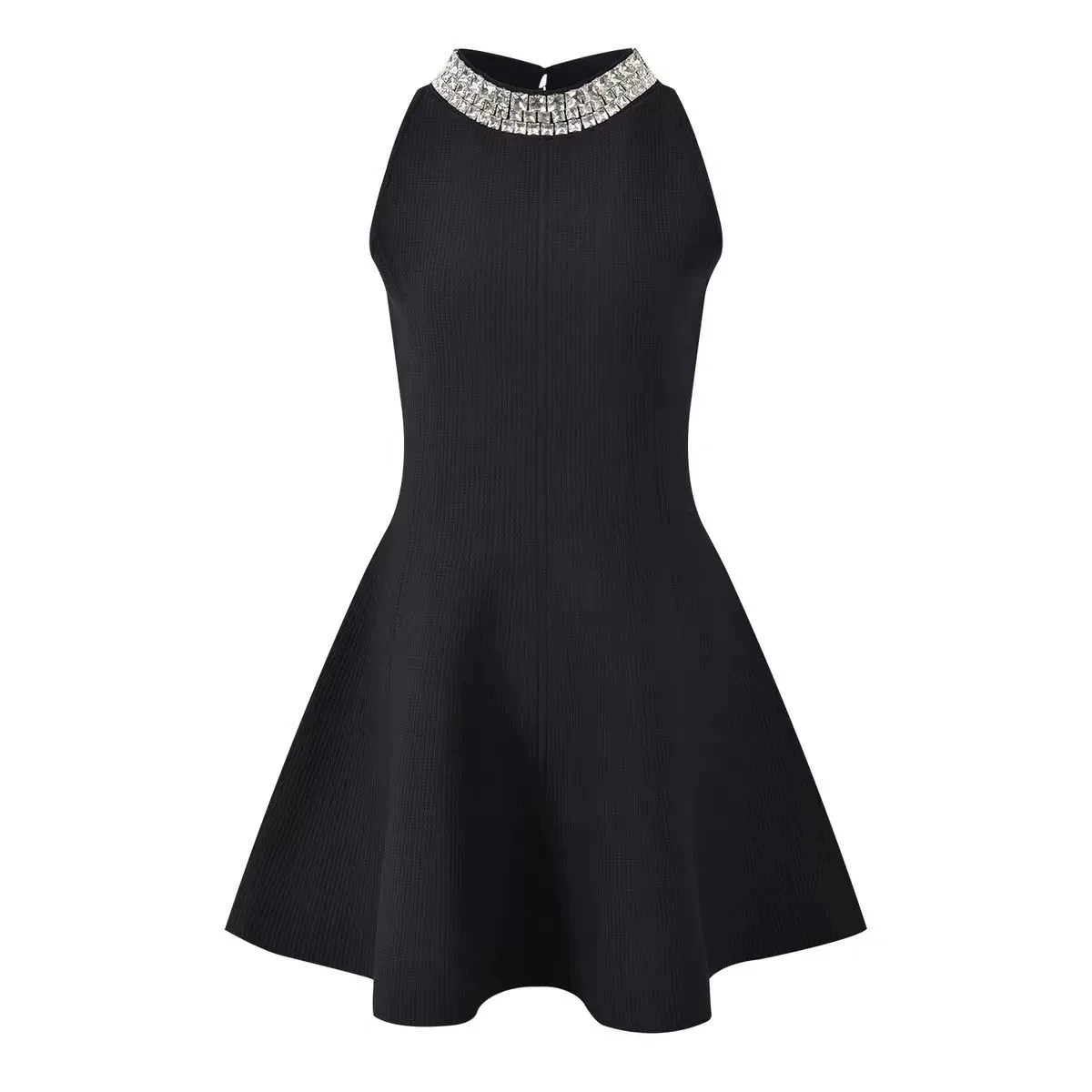 

2026 Black Sleeveless Women Dress Fashion O Neck Knitting Dresses For Womens Crystals Vestidos De Festa 52007