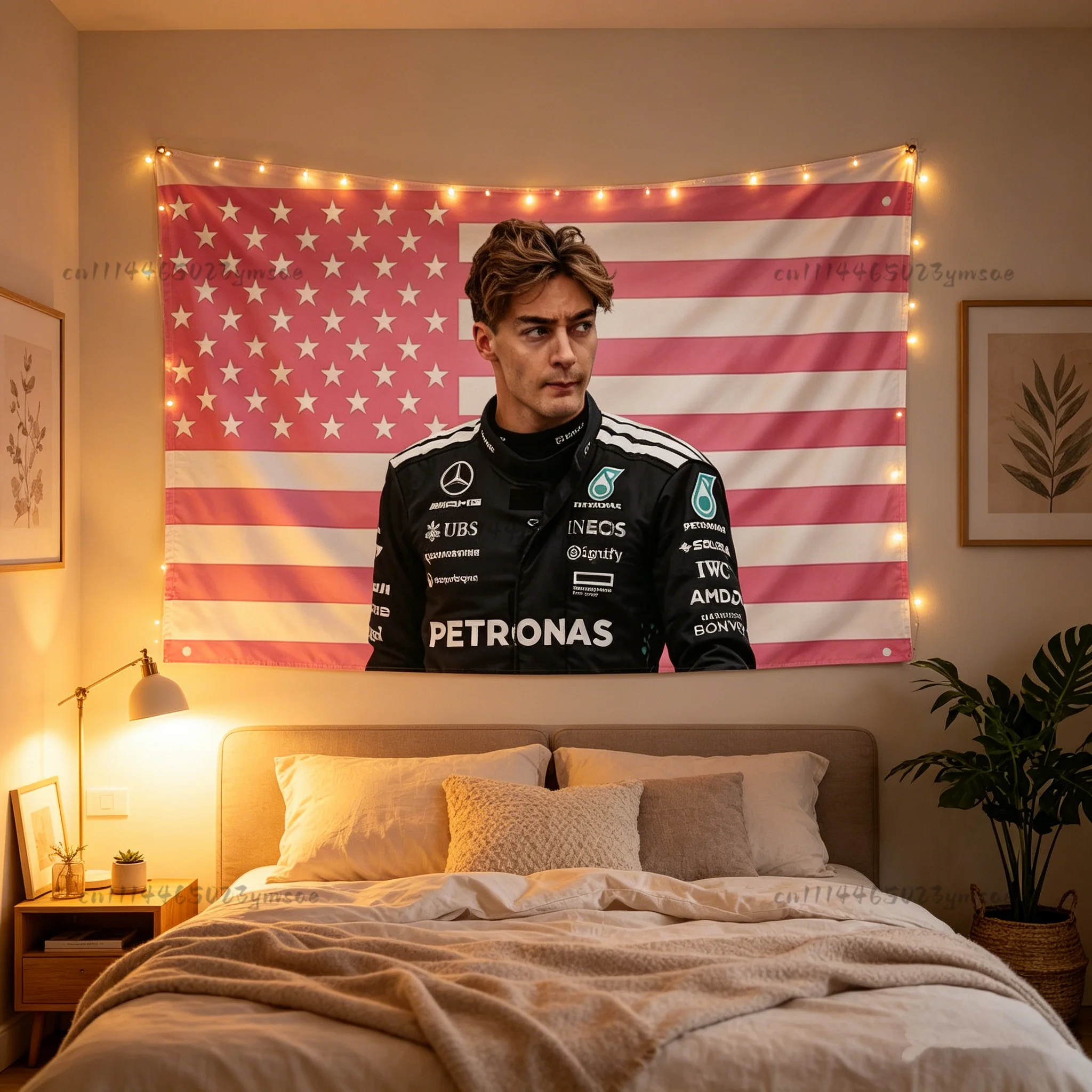 Racing Aesthetic Flag G-GeorgeR-ussell  Pink America Tapestry Bedroom Fans Banners Indoor Wall Tapestries Driver Wall Art Decor