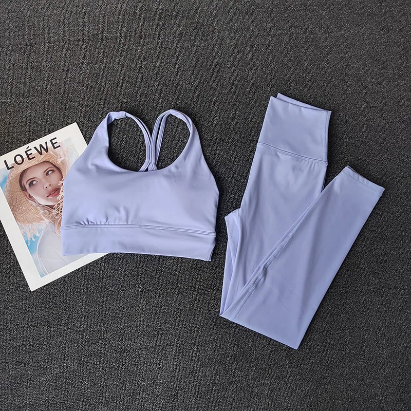 Yoga-Anzug mit hochtaillierten, hüfthebenden Leggings und Sport-BH-Set, schöner Rücken, stoßfester, festem Cup, Sportunterwäsche für Outdoor-Fitness. – Detail 5