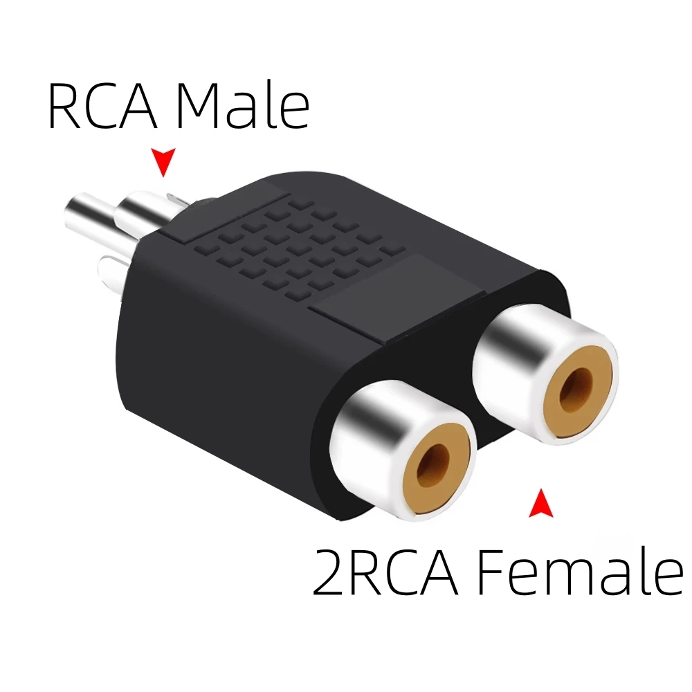 RCA Adapter 90 Degree Right Angle Plug 1RCA Male to 2RCA Female Jack Audio Video Y Splitter Metal Connector for TV Speaker