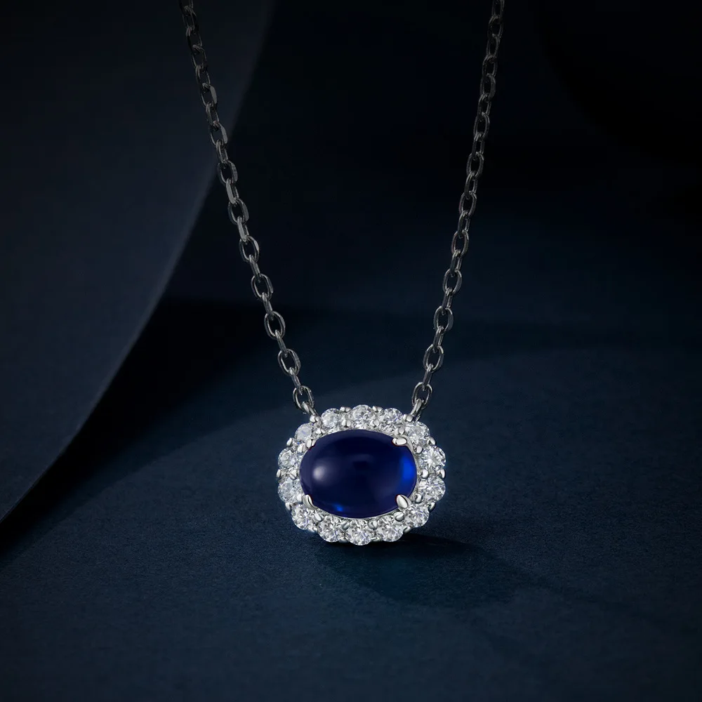 2.2ct Red Blue Corundum Necklace 925 Silver Inlaid Sugar Bean Shape 6 * 8 Versatile Fashion Necklace 40+3cm