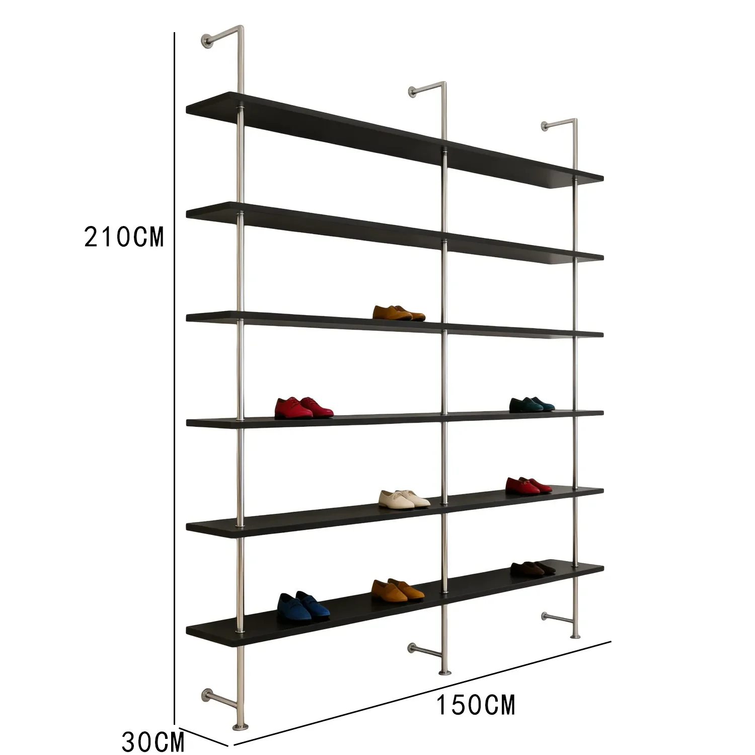a*-Shoe store  display rack Stainless steel shoe display rack Multi-layer clothing store display and bag rack.