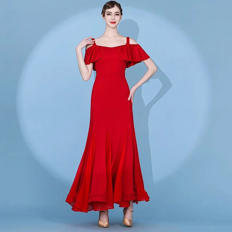 Women Modern Dance Dress  2024 New Elegant Ballroom Prictice Costumes Short Sleeves Tango Waltz Performance Clothes Stage Wear