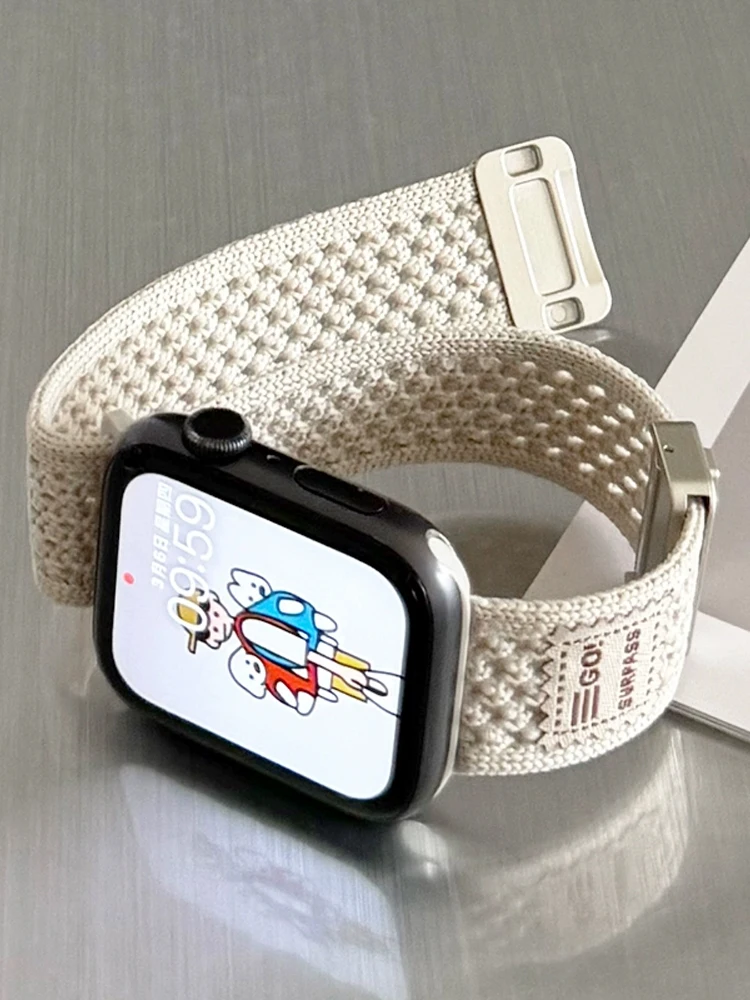 

Magnetic Band For Apple Watch Ultra 10 9 8 7 6 SE 5 Nylon Breathable Bracelet Strap For iWatch 38 40mm 41mm 42mm 45mm 46mm 49mm
