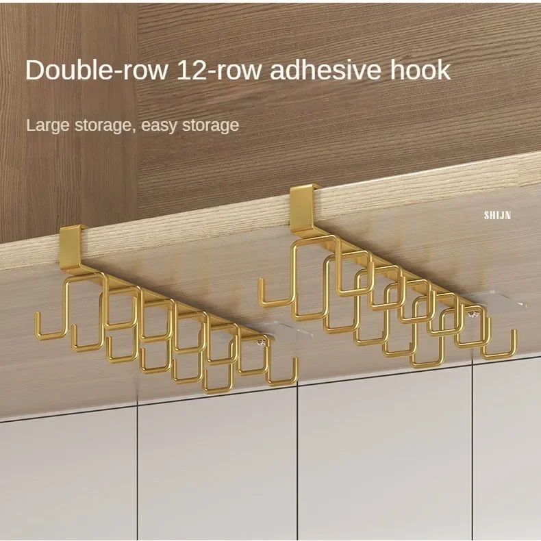 

Punch-free Double-row Hooks Kitchen Cupboard Under Shelf Mug Cup Hanger Hook Iron Hanging Rack Holder Kitchen Cabinet Organizer