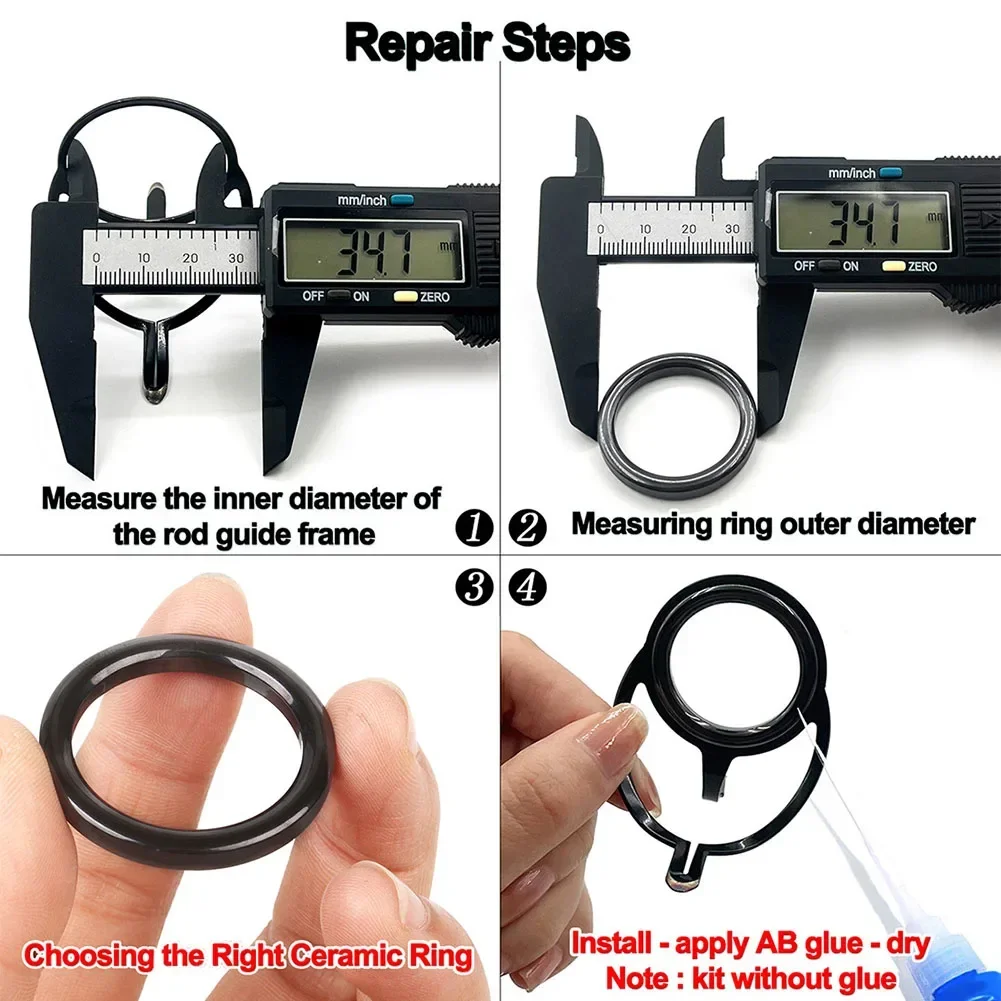 40pcsFishing Rod Repair Kit Ring  Rod Eye Replacement Kit Ceramic Guide Ring Rod Nylon Washers Plastic Insulation Spacers Seals