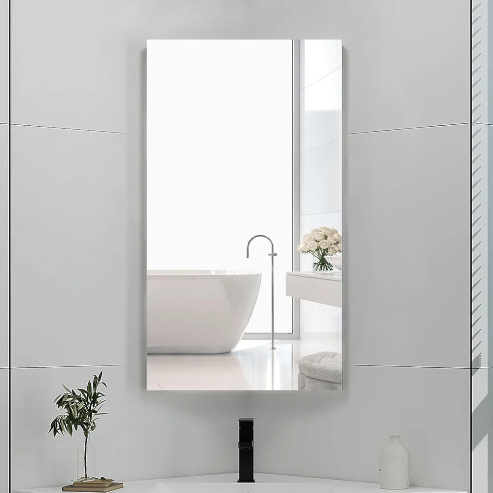 

Corner Medicine Cabinet with Mirror, Medicine Cabinet for Bathroom with 3 Storage, Corner Bathroom Mirror Cabinet Wall Mounted