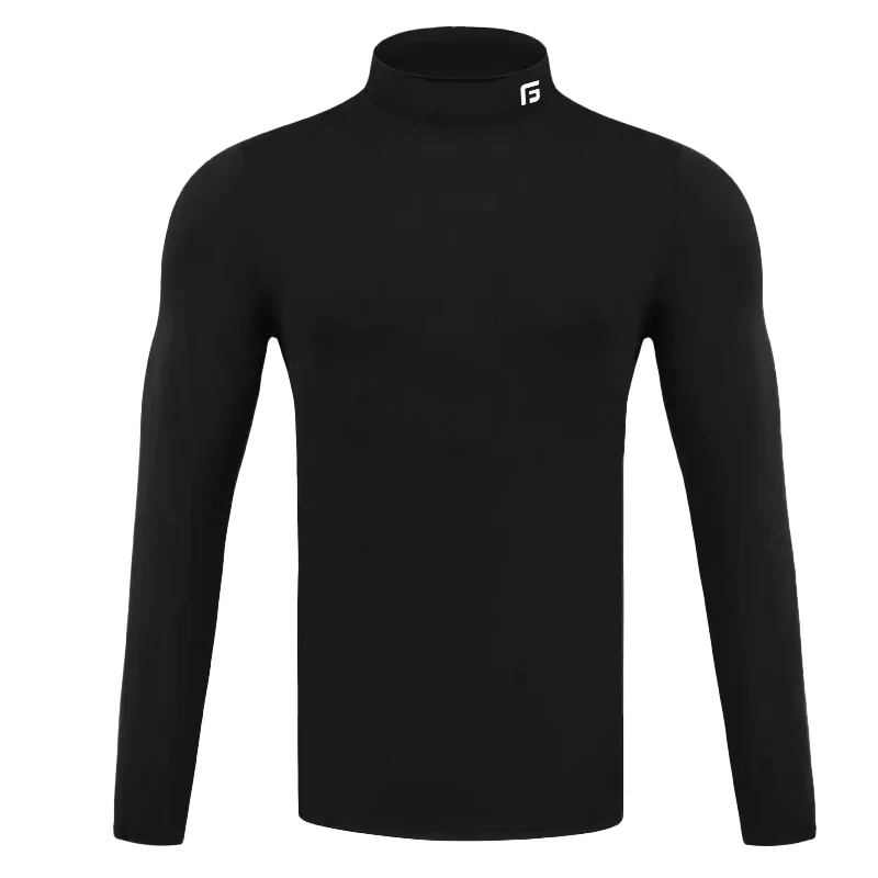 Winter Thremal Underwear T-shirt for Men Warmth Elastic Long-Sleeved T-Shirt Solid Color Golf Clothing Thin Velvet Heating Fiber