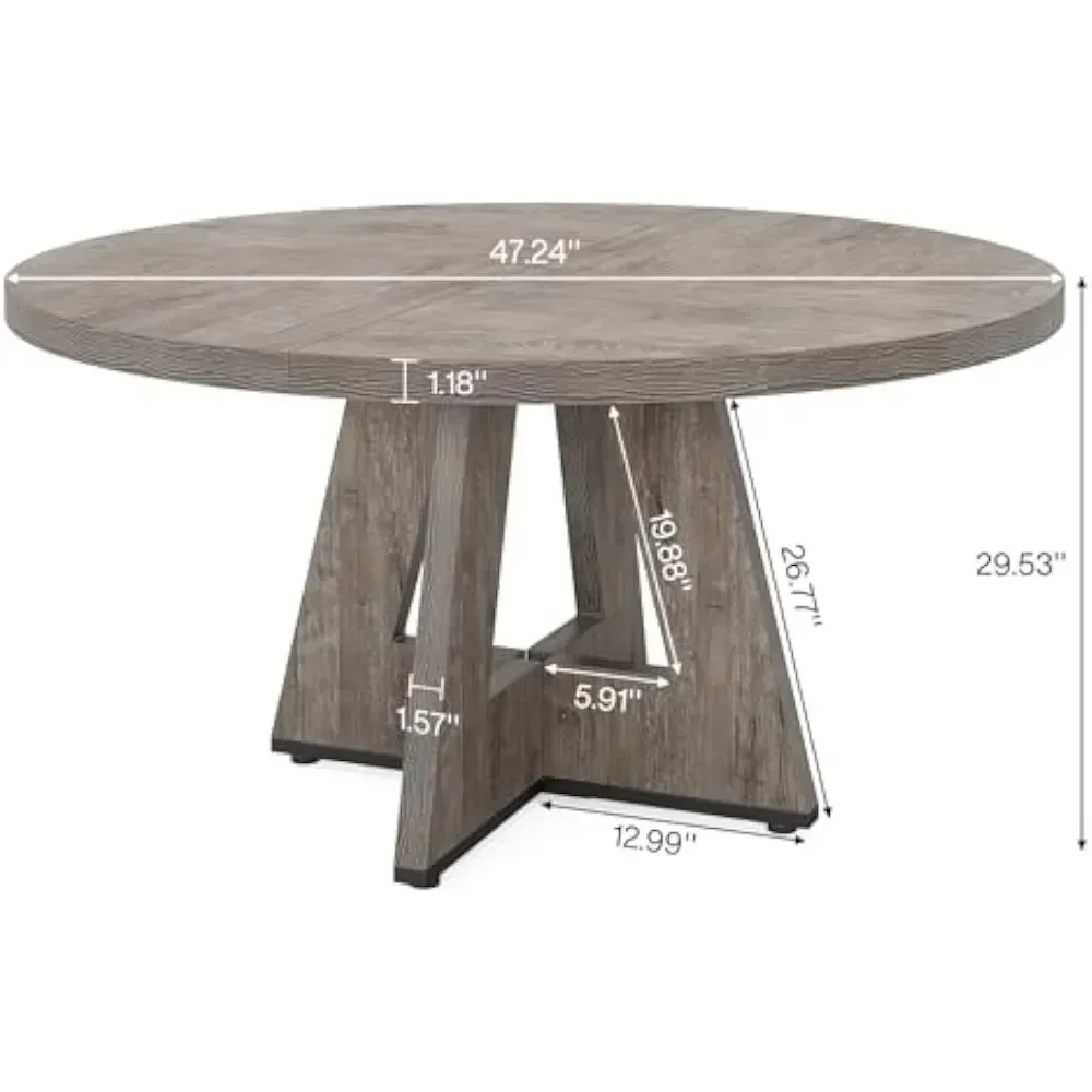 Round Dining Table For 4, 47 Inch Grey Kitchen Table Small Dinner Table Farmhouse Wood Kitchen Dinning For Dining Room